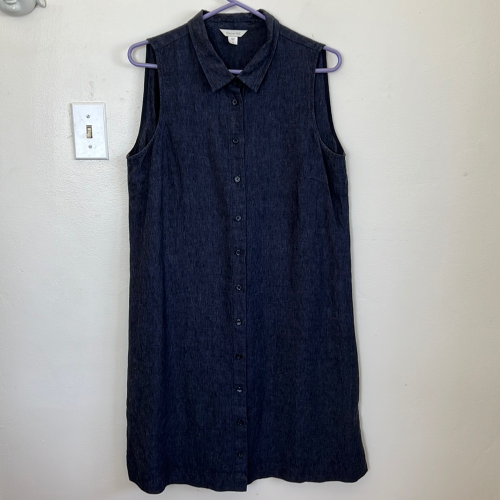 Garnet Hill Sleeveless Dress Blue Button Front Collared Size 12